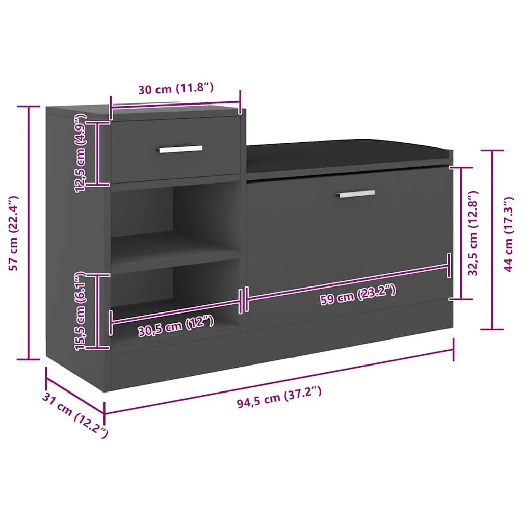 Shoe Storage Bench Grey Seating Organiser Hallway Entryway Furniture