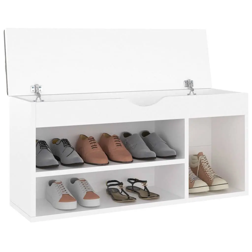 Shoe Bench with Cushion White Storage Seating Footwear Organiser Rack