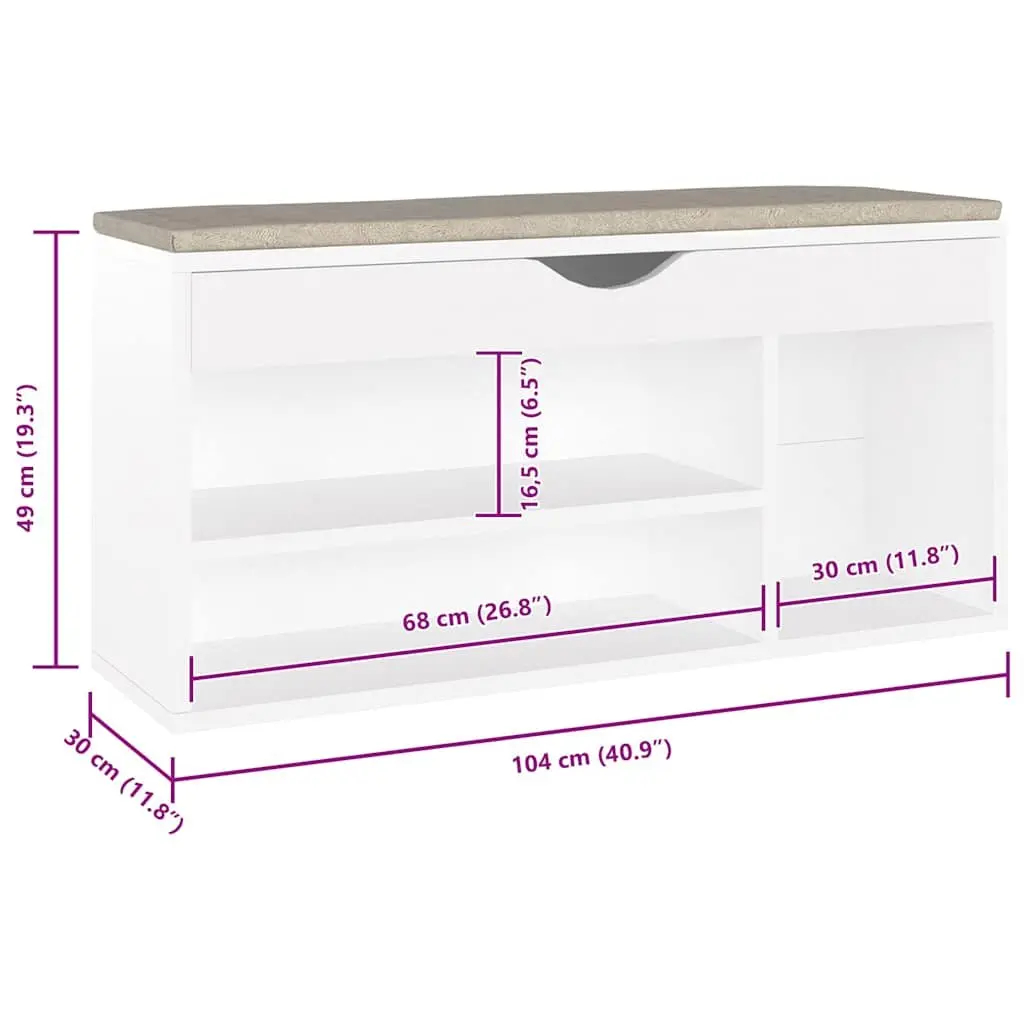 Shoe Bench with Cushion White Storage Seating Footwear Organiser Rack