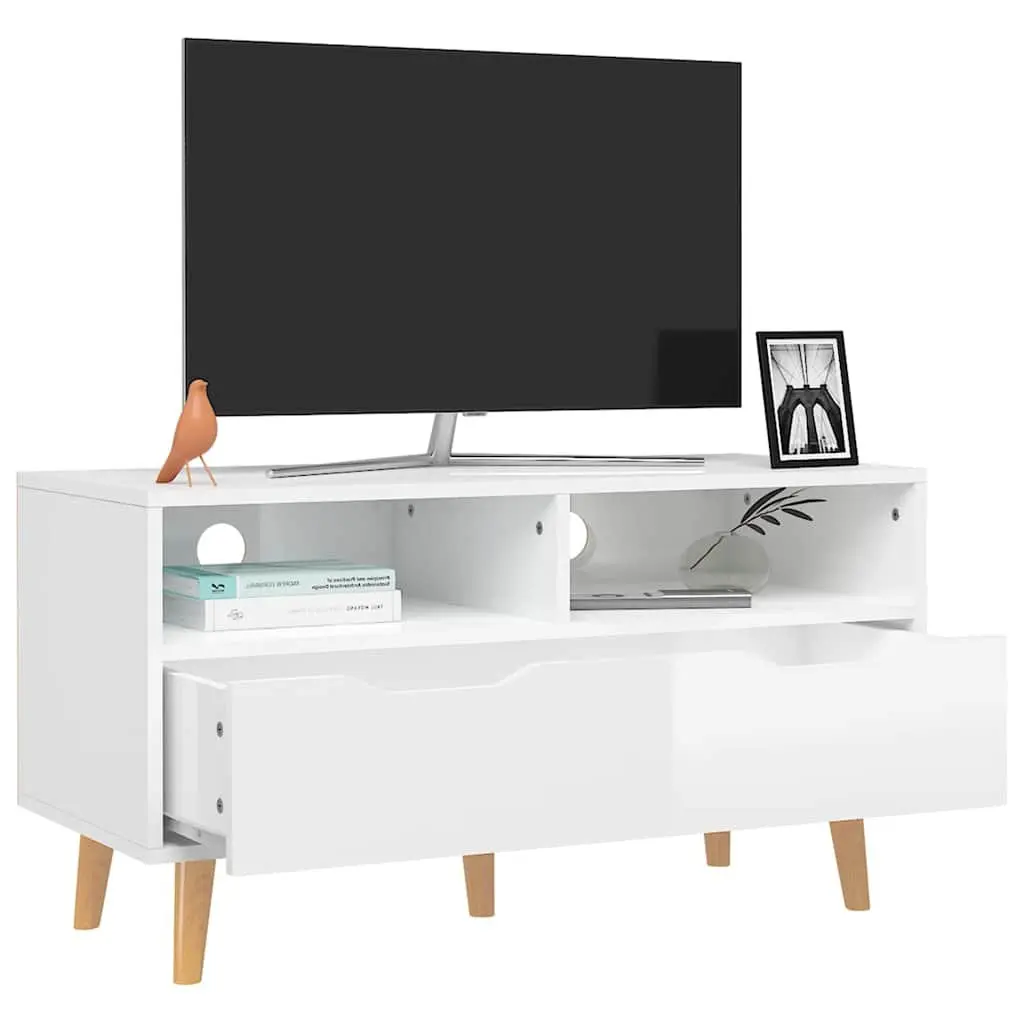 TV Stand Engineered Wood 90W x 40D x 48.5H cm White High Gloss