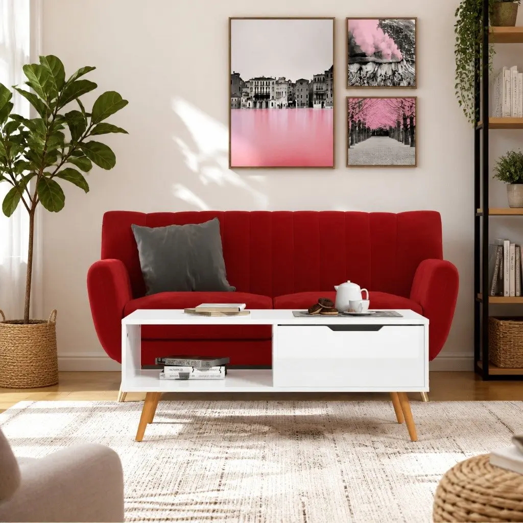 Coffee Table Engineered Wood 100 x 49.5 x 43 cm High Gloss White