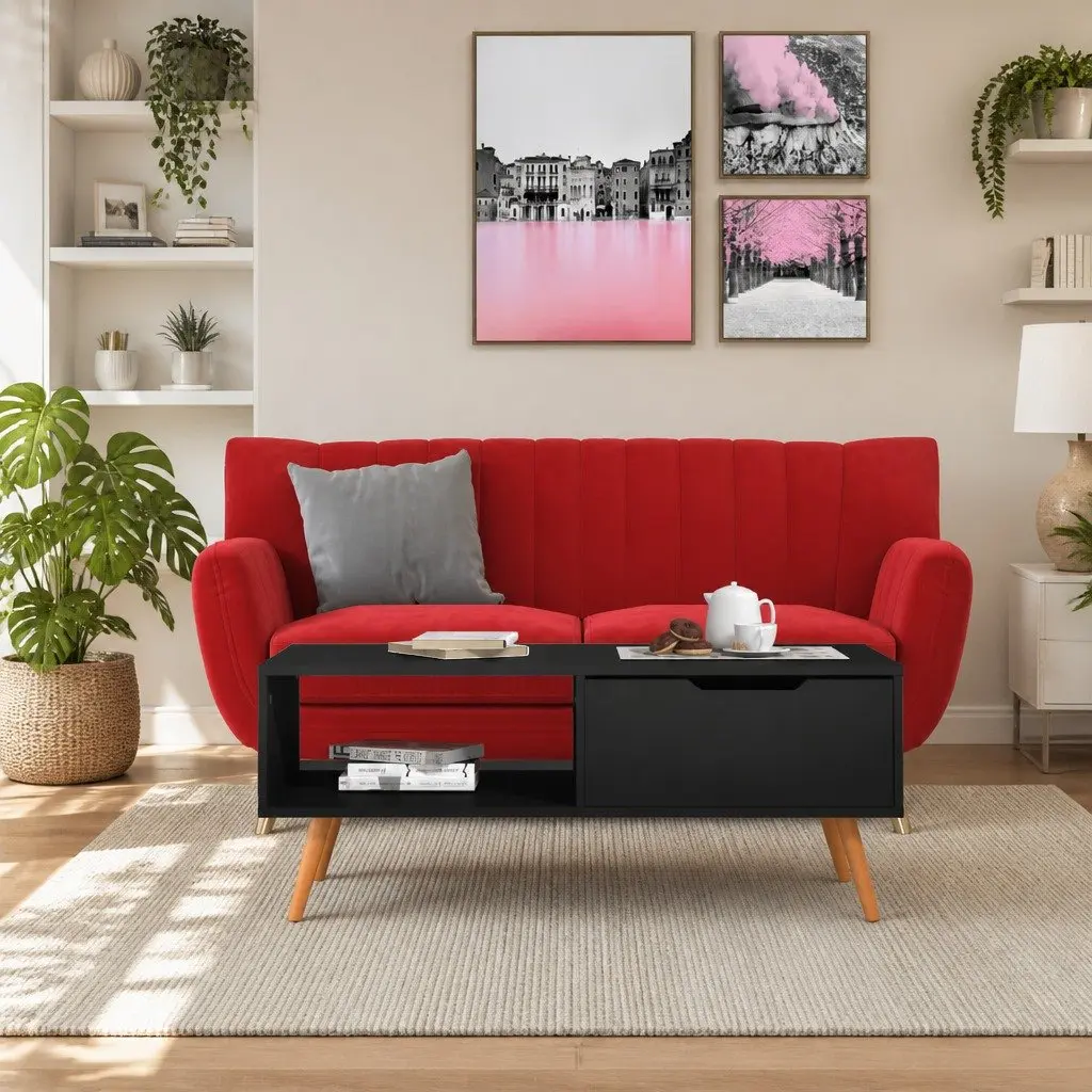 Coffee Table Engineered Wood High Gloss Black 100 x 49.5 x 43 cm