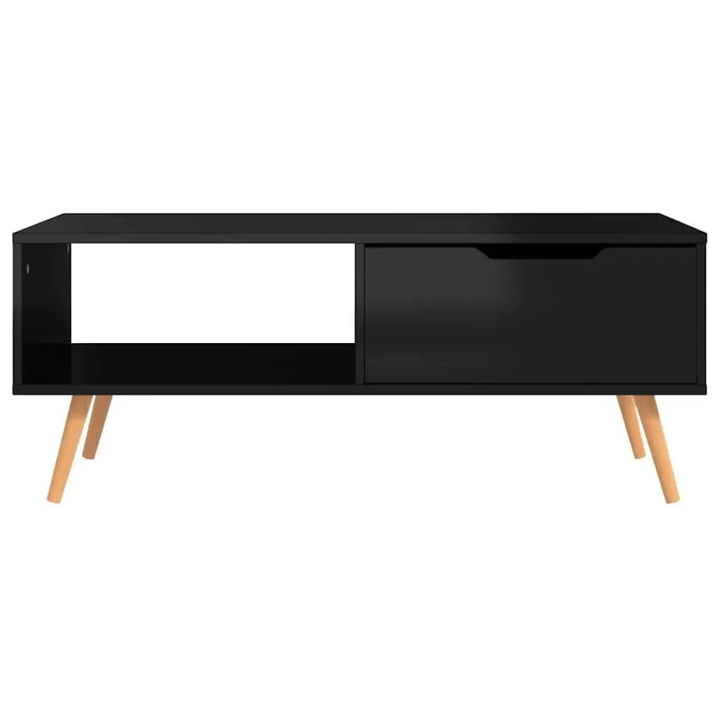 Coffee Table Engineered Wood High Gloss Black 100 x 49.5 x 43 cm