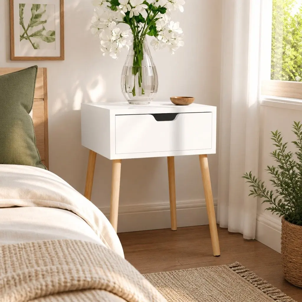 White Bedside Cabinet 40x40x56cm for Storage