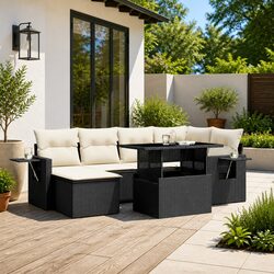 Premium 7 Piece Black Poly Rattan Garden Sofa Set