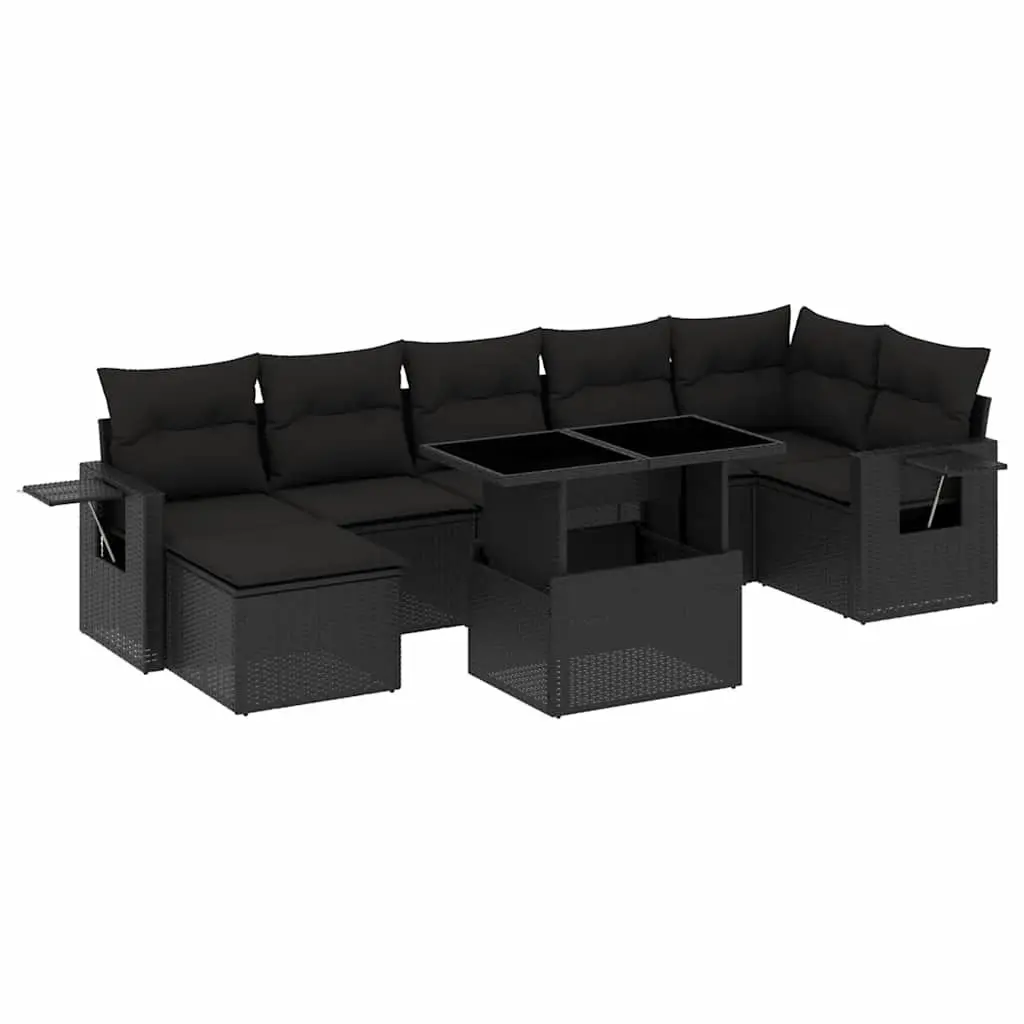 Garden Sofa Set PE Rattan 8 Piece Modular Outdoor Furniture Black with Cushions