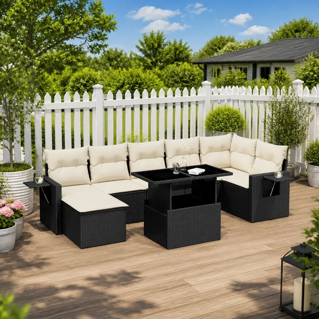 8-Piece Modular Outdoor Rattan Sofa Set with Cushions