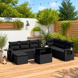 8 Piece Black Poly Rattan Outdoor Garden Sofa Set
