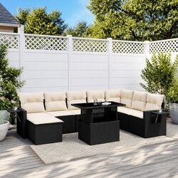 Premium 8-Piece Black Poly Rattan Garden Sofa Set