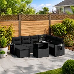 Premium 9-Piece Black Poly Rattan Garden Sofa Set