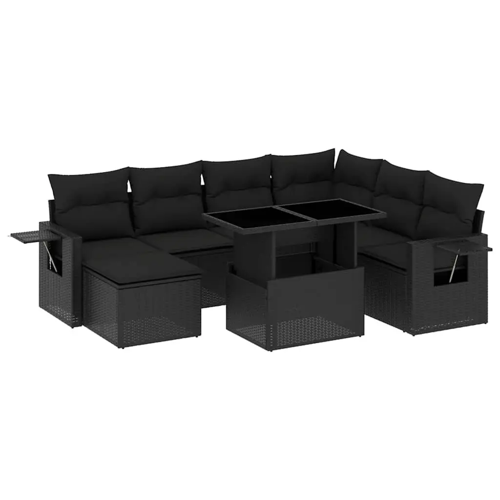 9-Piece Black Poly Rattan Garden Sofa Set