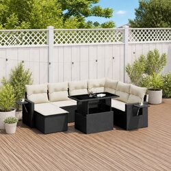 9 Piece Outdoor Garden Sofa Set with Black Cushions
