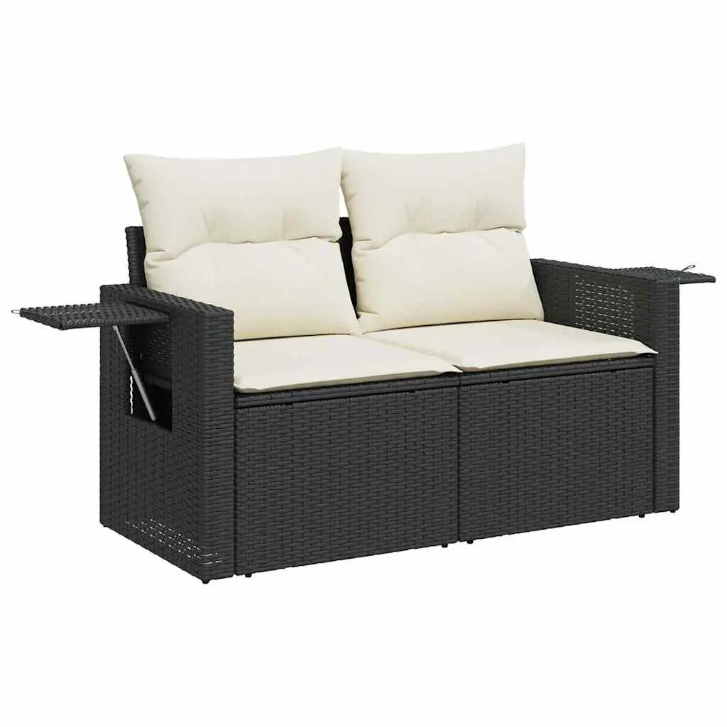 Garden Sofa Set PE Rattan 9 Piece Outdoor Furniture Black with Cushions