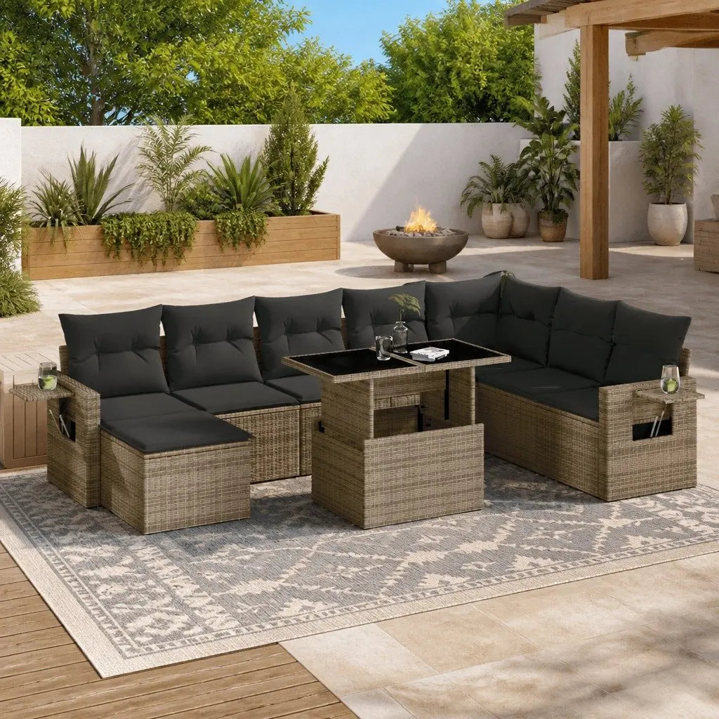 9 Piece Grey Modular Garden Sofa Set with Cushions