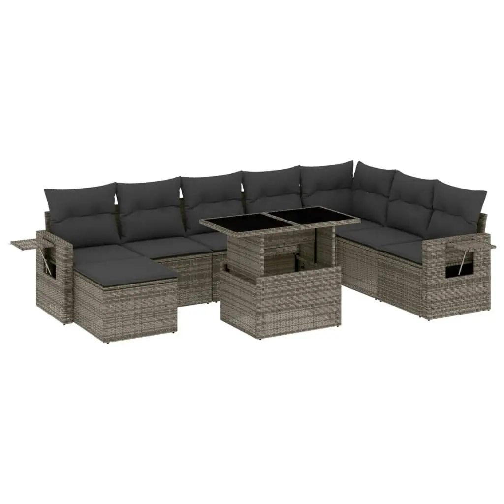9 Piece Grey Modular Garden Sofa Set with Cushions