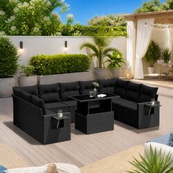 Sturdy 10 Piece Black Garden Sofa Set for Outdoors