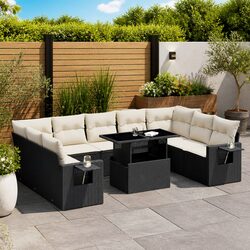 10 Piece Outdoor Patio Furniture Set in Black Poly Rattan