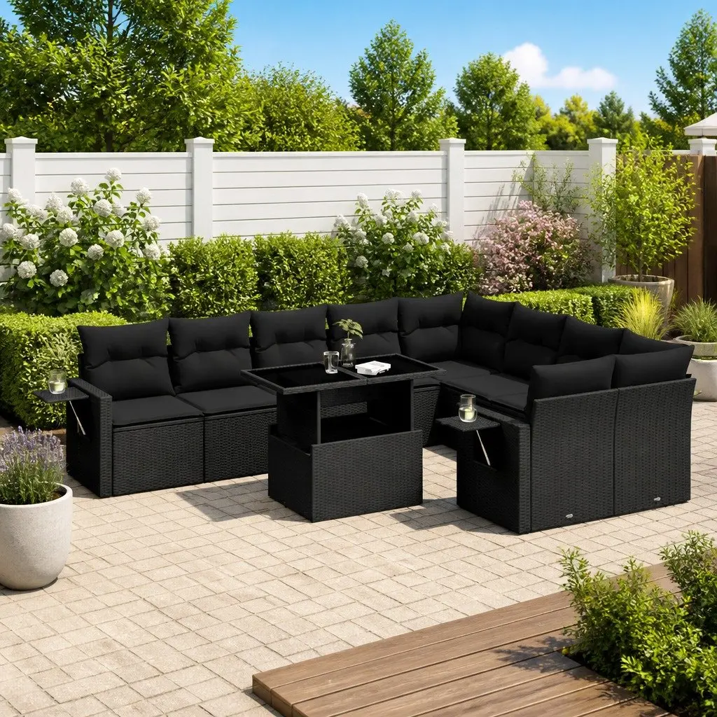 10-Piece Modular Garden Sofa Set in Black