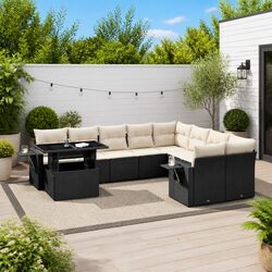 Durable 10 Piece Black Poly Rattan Garden Sofa Set