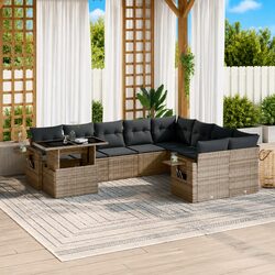 Premium 10 Piece Grey Garden Sofa Set with Cushions