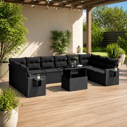Stylish 11 Piece Outdoor Garden Sofa Set in Black Rattan