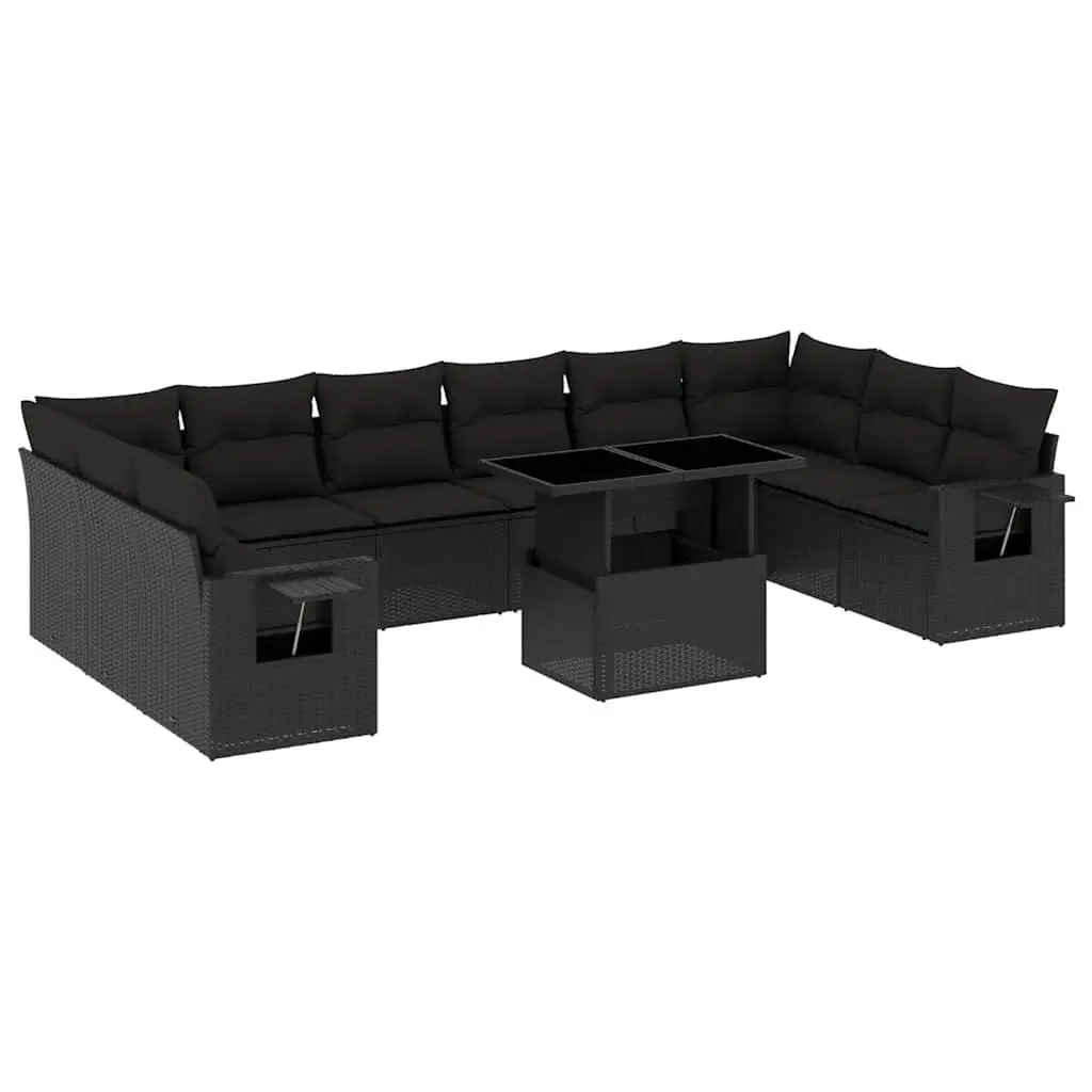 11 Piece Outdoor Garden Sofa Set in Black Rattan