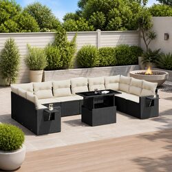 11 Piece Modular Black Poly Rattan Garden Sofa Set