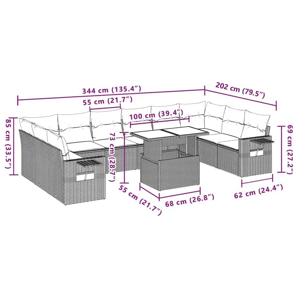 Garden Sofa Set PE Rattan 11 Piece Modular Black Outdoor Furniture