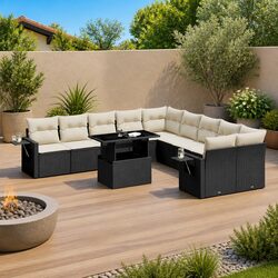 Premium 11 Piece Black Rattan Garden Sofa Set with Cushions