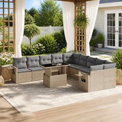 11-Piece Outdoor Garden Sofa Set in Beige Poly Rattan