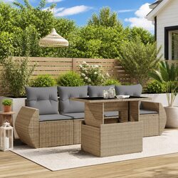 Durable 5 Piece Beige Garden Sofa Set with Cushions