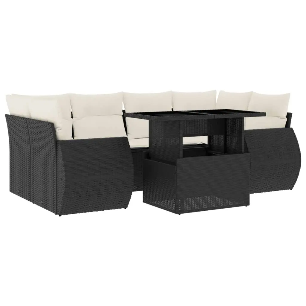 7 Piece Black Poly Rattan Outdoor Sofa Set with Adjustable Table