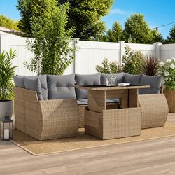 7 Piece Outdoor Furniture Set in Beige Poly Rattan