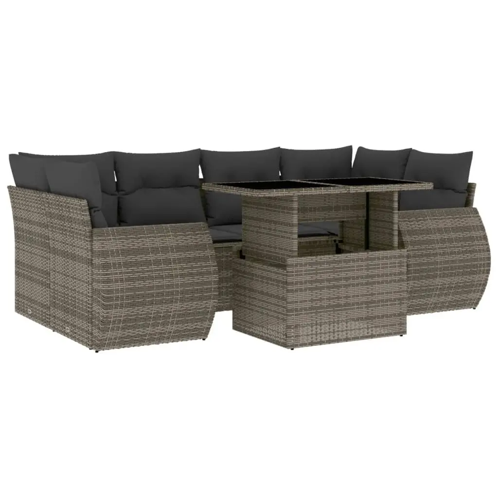 Garden Sofa Set PE Rattan 7 Piece Outdoor Furniture Modular Seating Grey