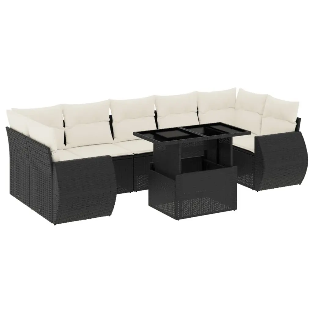 Garden Sofa Set PE Rattan 8 Piece Modular Outdoor Furniture with Cushions Black