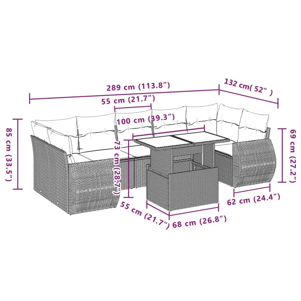 Garden Sofa Set PE Rattan 8 Piece Modular Outdoor Furniture with Cushions Black