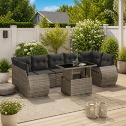 8-Piece Grey Poly Rattan Garden Sofa Set for Outdoor Use