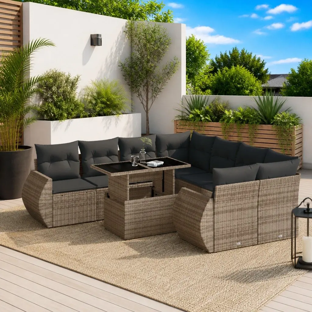 9-Piece Modular Garden Sofa Set with Adjustable Table in Grey