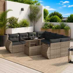 9-Piece Modular Garden Sofa Set with Adjustable Table in Grey