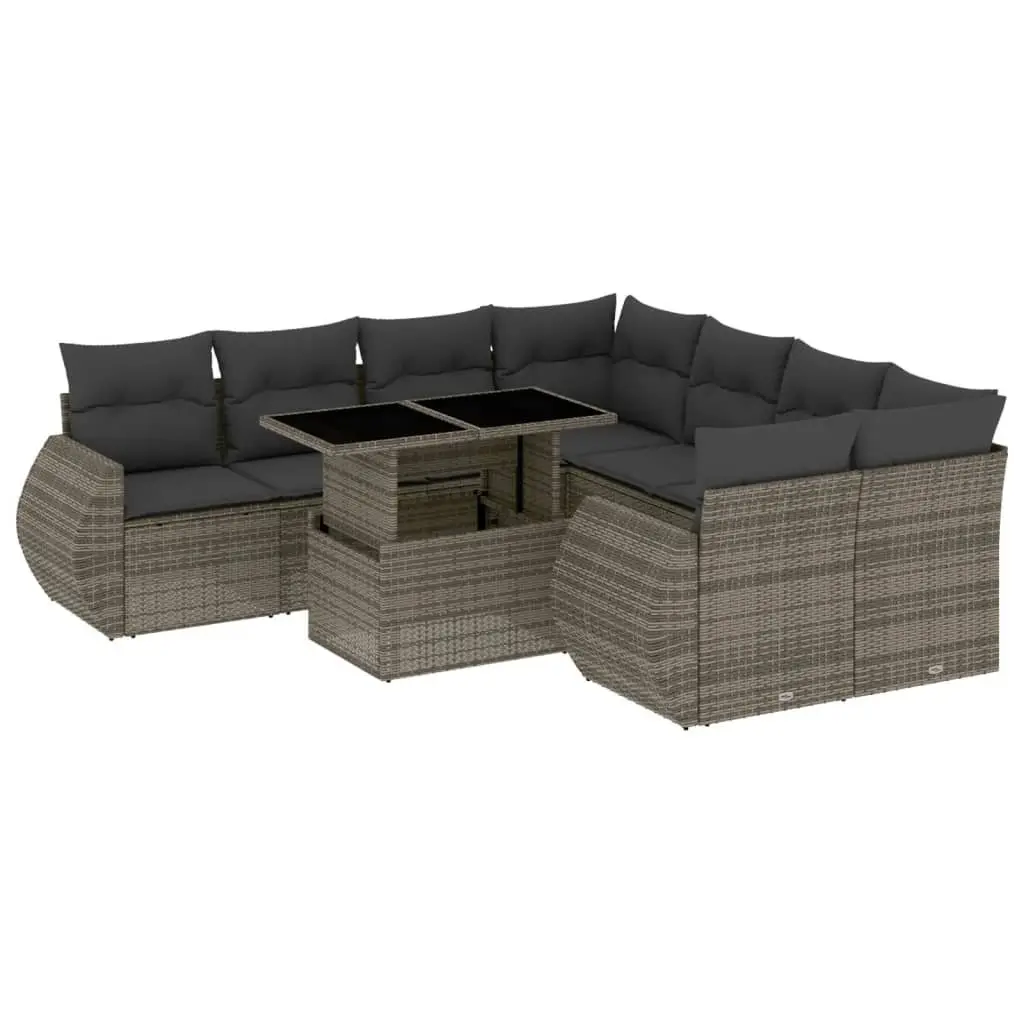 9-Piece Modular Garden Sofa Set with Adjustable Table in Grey