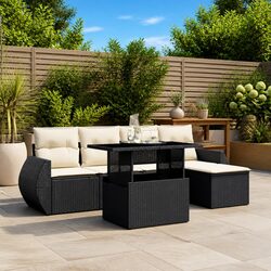 Premium 6 Piece Black Poly Rattan Garden Sofa Set