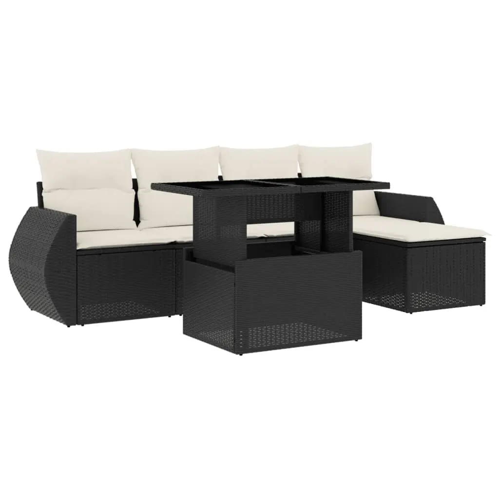 6 Piece Black Poly Rattan Garden Sofa Set