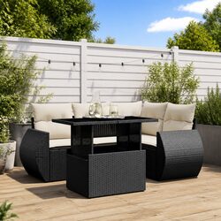 5 Piece Modular Garden Sofa Set with Cushions in Black