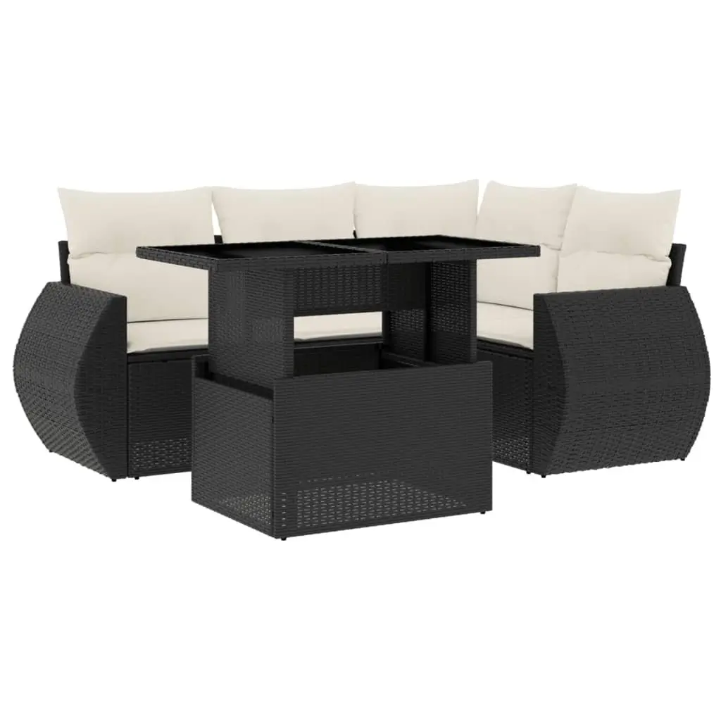 5 Piece Garden Sofa Set PE Rattan Modular Black with Cushions