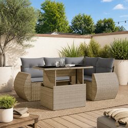 5-Piece Outdoor Garden Sofa Set with Beige Rattan Cushions