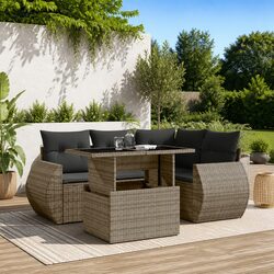 5 Piece Grey Poly Rattan Garden Sofa Set with Cushions