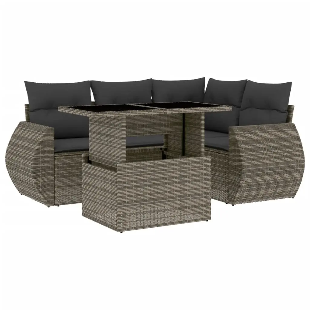 Garden Sofa Set PE Rattan 5 Piece Outdoor Furniture Grey with Cushions