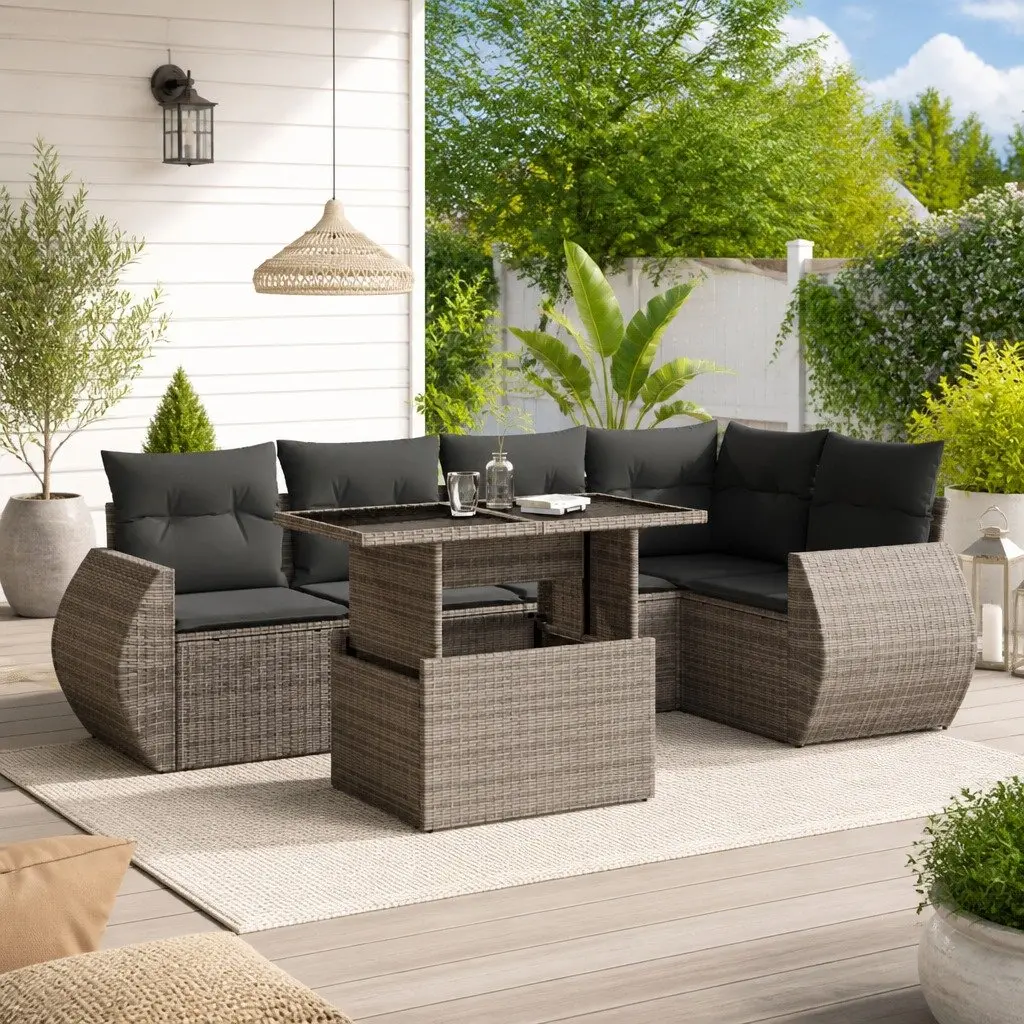 6-Piece Garden Sofa Set with Adjustable Table in Grey