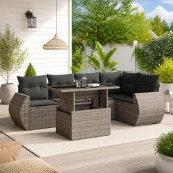 6-Piece Garden Sofa Set with Adjustable Table in Grey