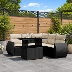 6-Piece Black Poly Rattan Garden Sofa Set